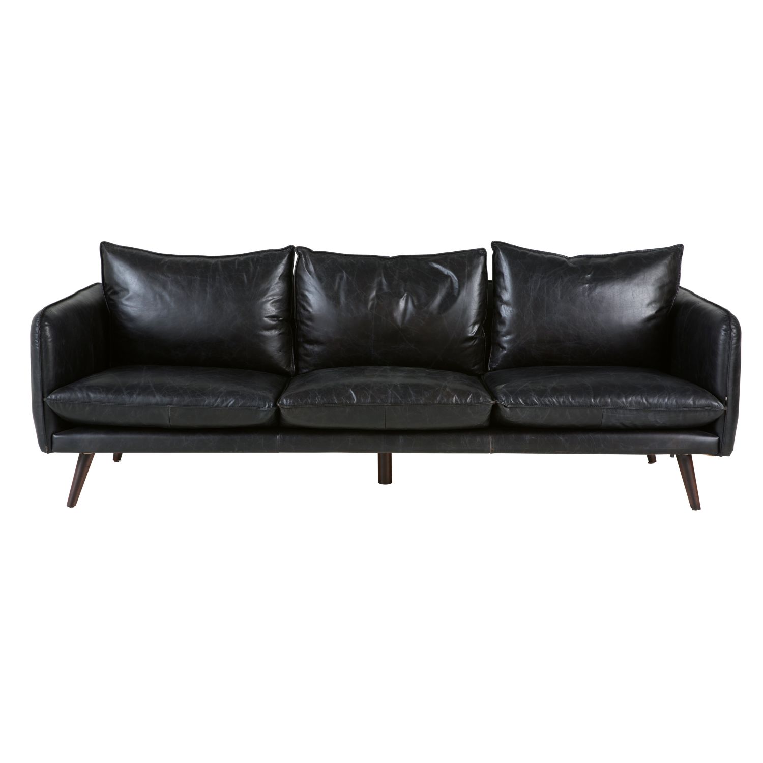 Black Vintage 3 4 Seater Leather Sofa Morgan Maisons Du Monde