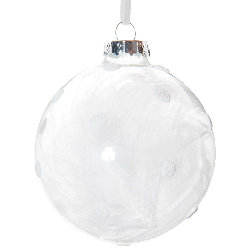 boule de no 235 l transparente avec plumes en verre 8 cm boule de no 235 l transparente avec plumes en verre 8 cm