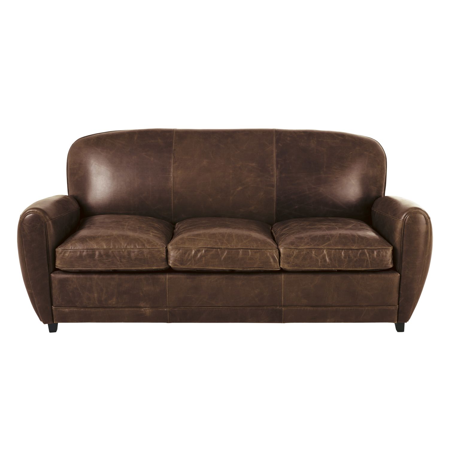 Brown Vintage 3 Seater Leather Sofa Bed Oxford Maisons Du Monde