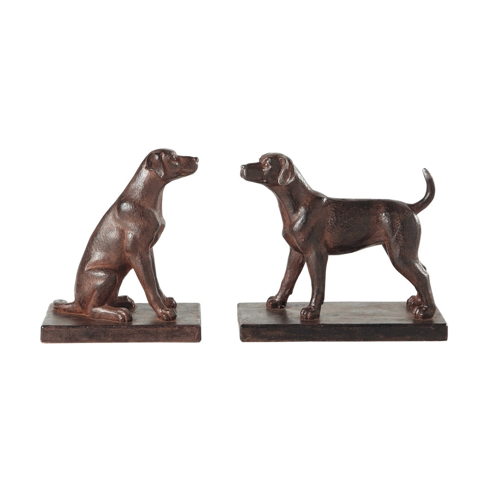 Buchstütze Hunde BARTHELEMY aus Harz mit Rosteffekt, H 16 cm | Maisons