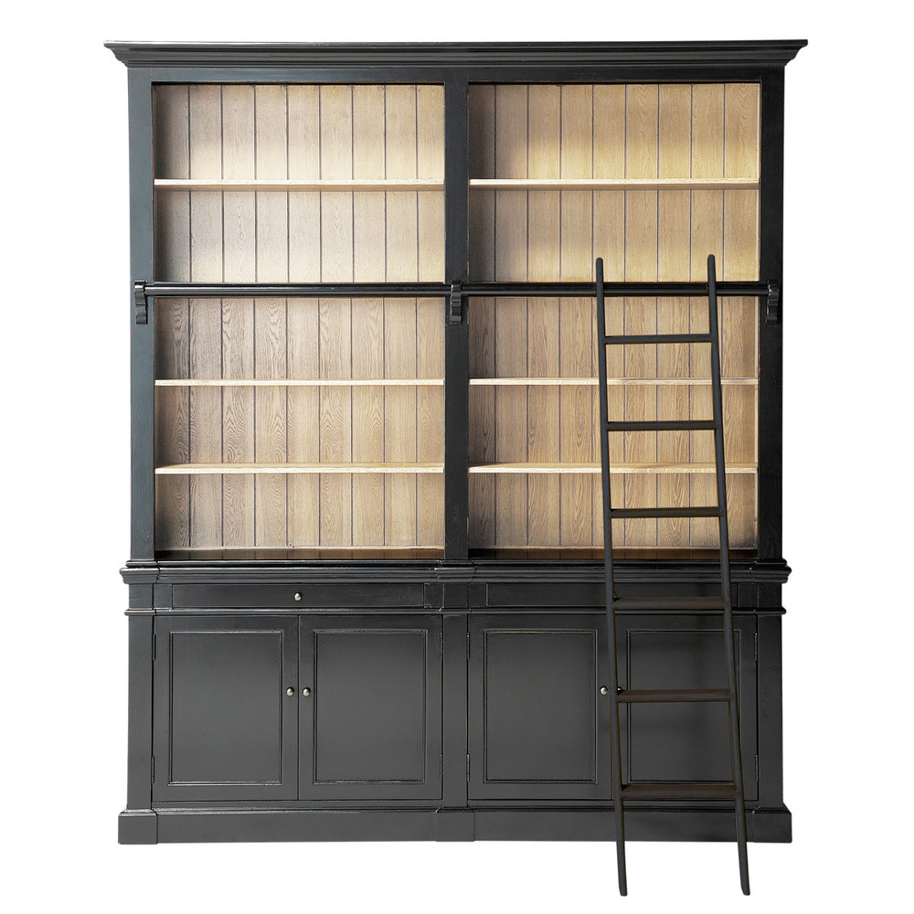 Bücherregal aus Kieferholz mit Leiter, schwarz Versailles ...
