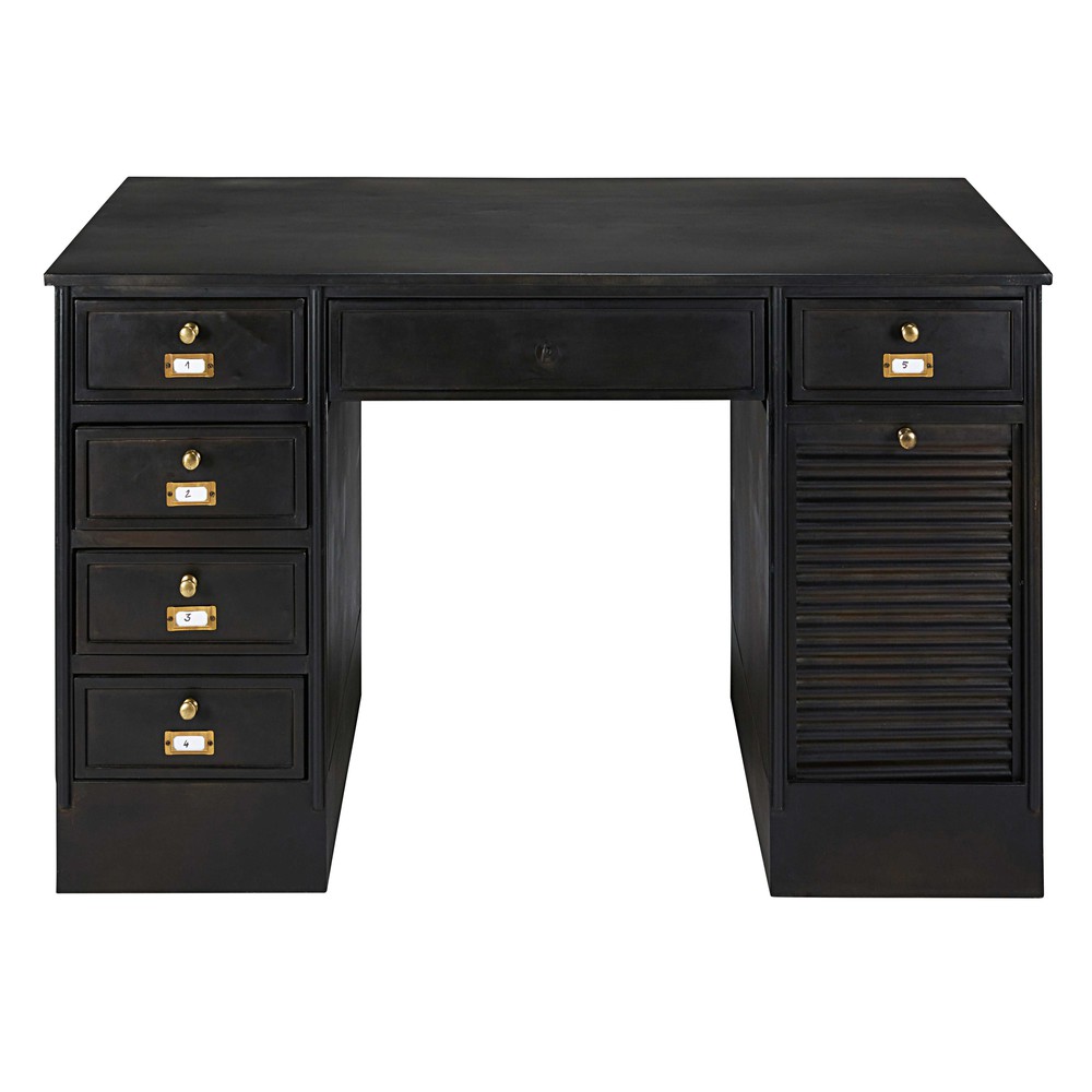 Bureau indus 1 porte 6 tiroirs en métal noir mat Hector Maisons du Monde