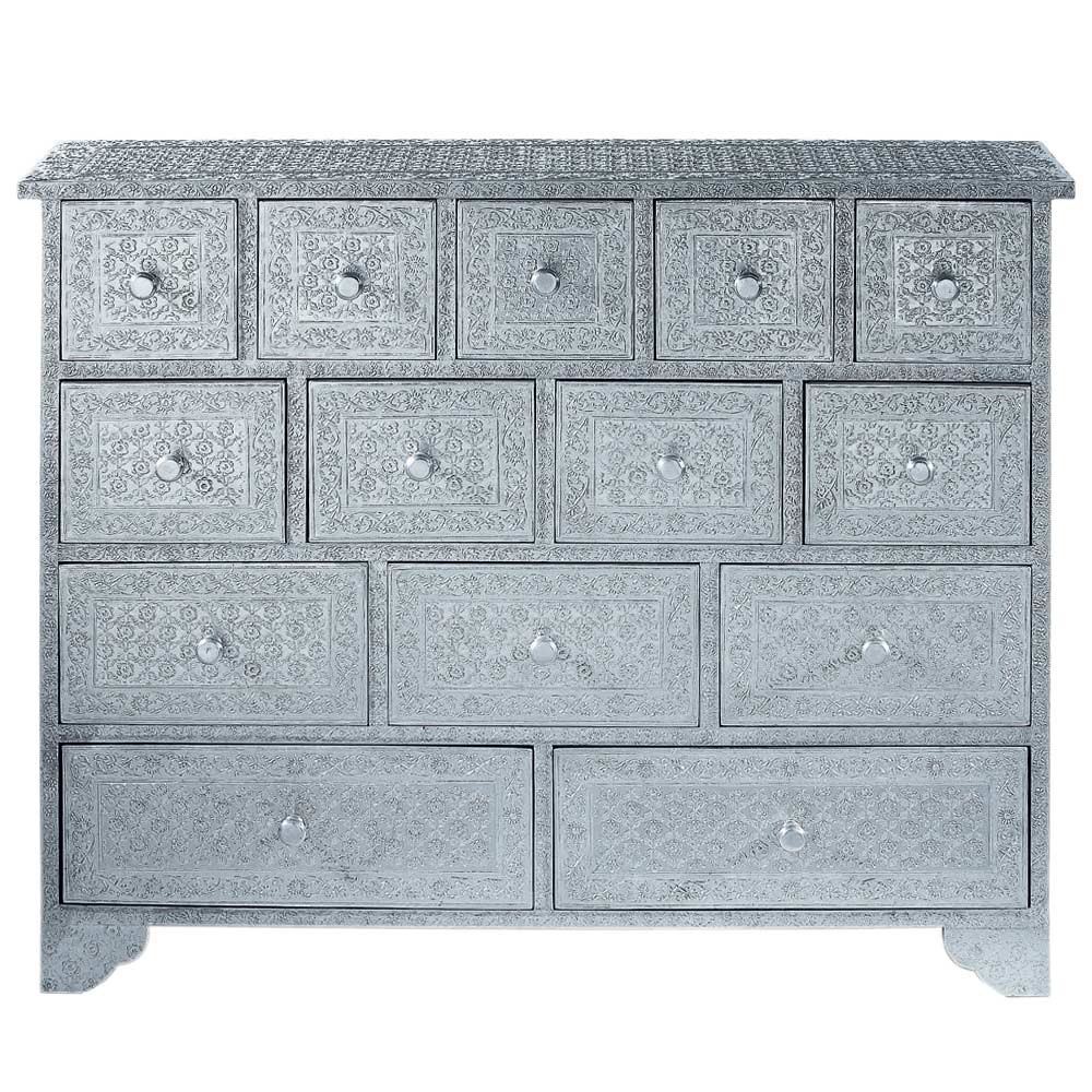 de rangement indien en bois argenté L 100 cm Jaïpur Maisons