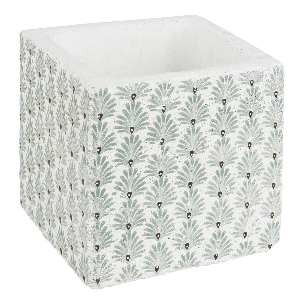 Cache-pot en ciment motifs feuilles vertes H14 | Maisons ...
