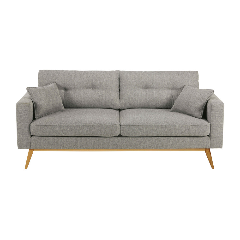Canapé 3 Places Convertible Menzzo Saphir - Tissu Gris Clair, Pieds En Bois - Design Scandinave Moderne