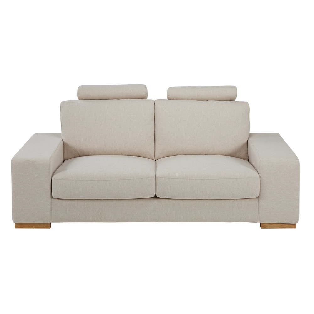 Canapé avec têtières 2 places en tissu beige chiné Daytona ...