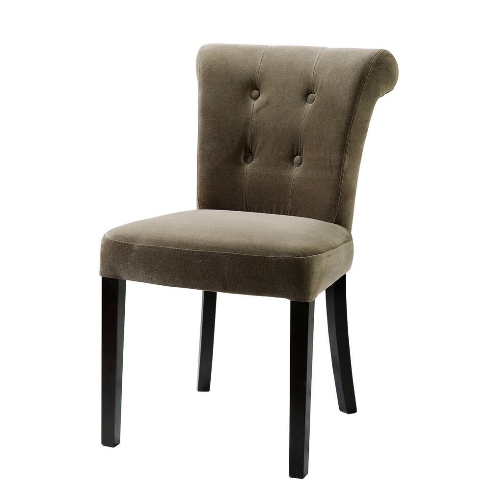 chaise capitonnee en velours et bois taupe boudoir 1000 0 39 49140302_1