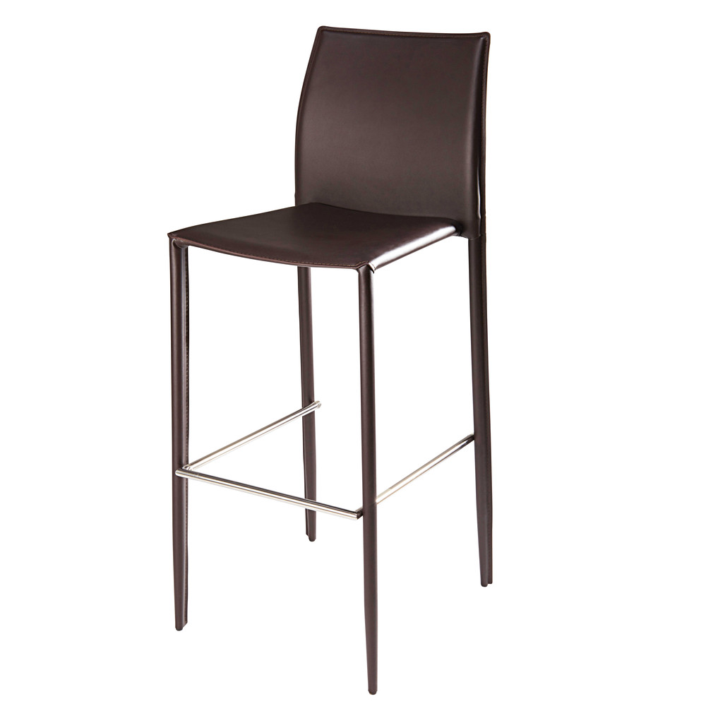 Chaise de bar en cuir recyclé et métal chocolat Klint Maisons du Monde