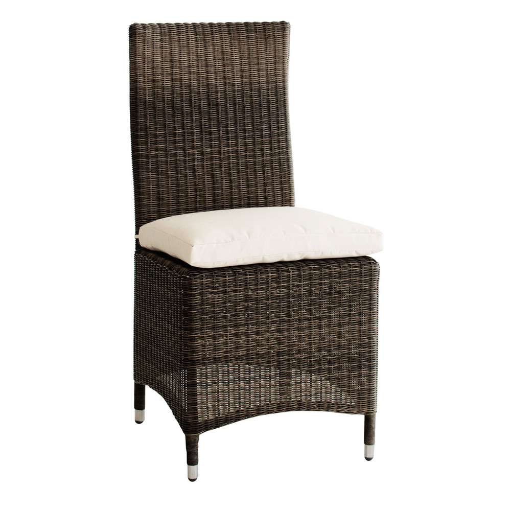 Chaise de jardin + coussin en résine tressée et tissu ...