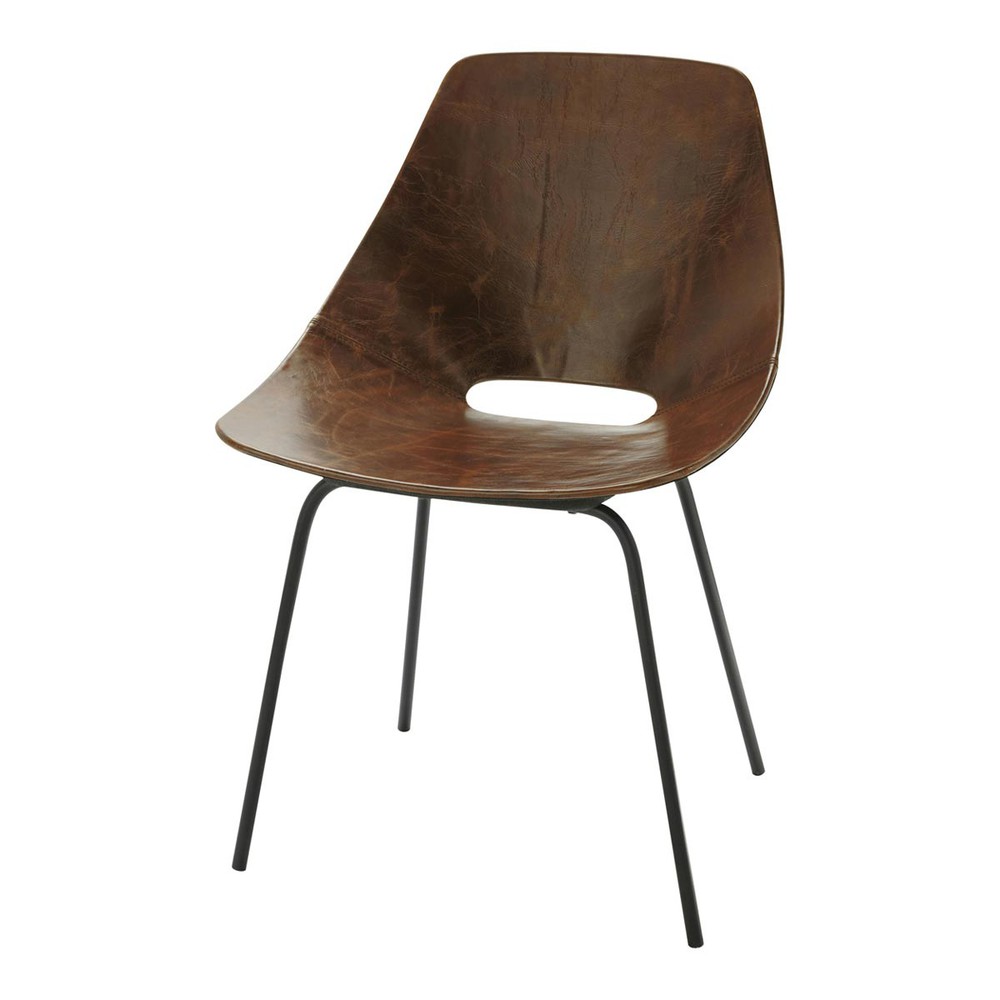 chaise tonneau guariche en cuir et metal marron amsterdam 1000 5 26 133727_1