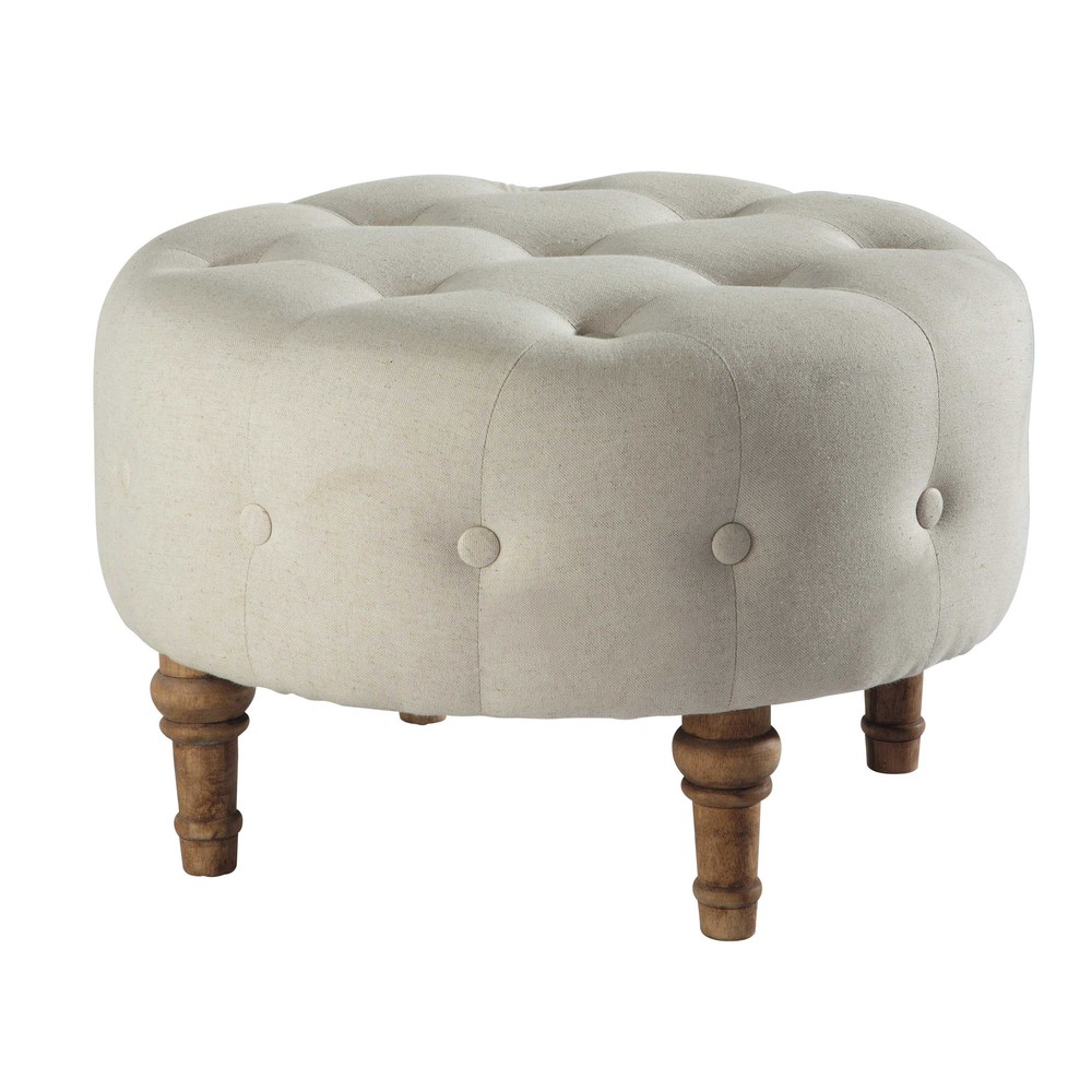 COLETTE buttoned cotton footstool pouffe in ecru Maisons du Monde