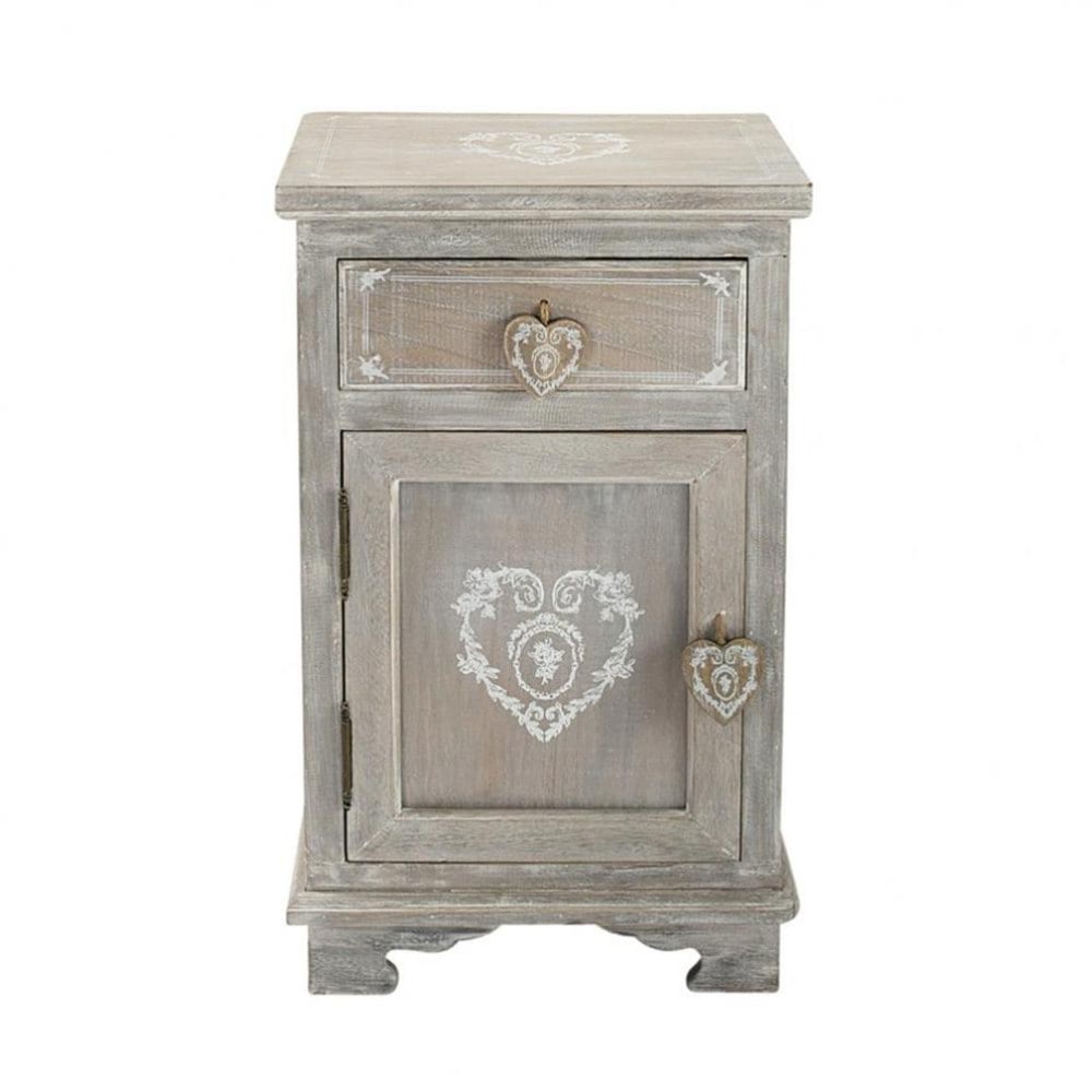 Comodino Grigio In Legno Di Paulonia Con Cassetto L 38 Cm Camille 