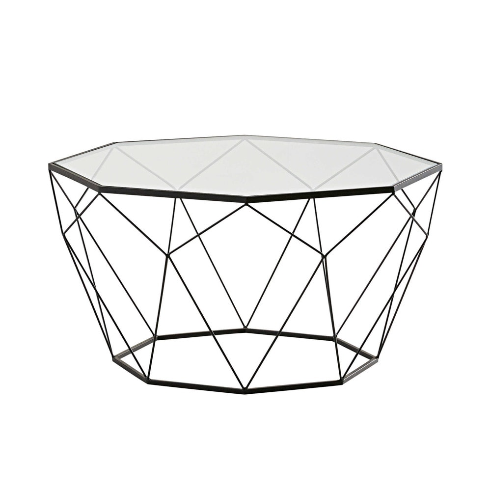 Couchtisch aus schwarzem Metall, mit Sicherheitsglas Couchtisch aus schwarzem Metall, mit Sicherheitsglas