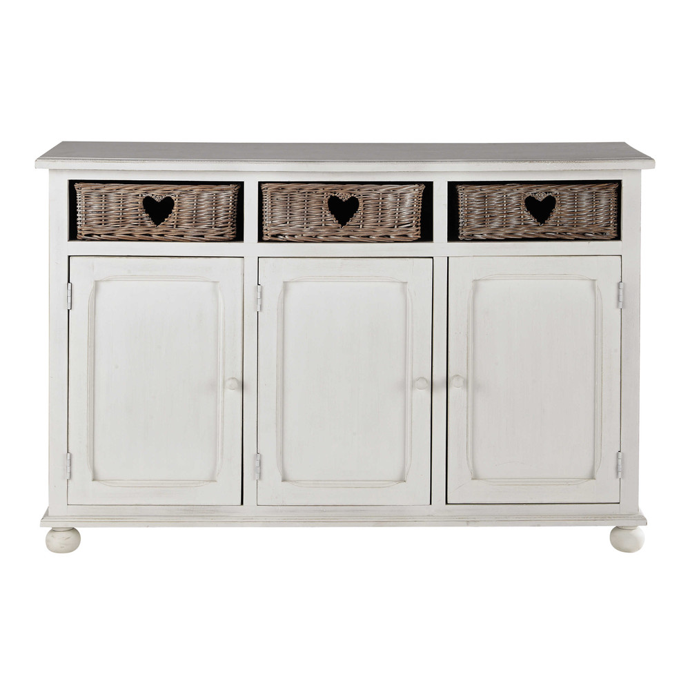 Credenza bassa bianca in legno di paulonia L 130 cm Romance Maisons