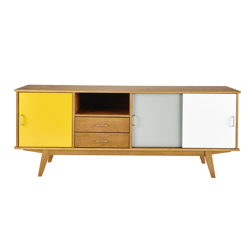 Credenza bassa vintage gialla/grigia/bianca in legno L 180 cm Paulette