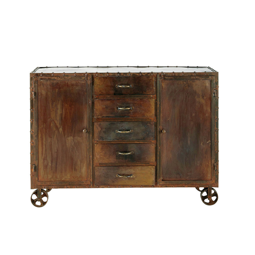 Credenza stile industriale a rotelle in metallo effetto ruggine L 130 cm Atlantide Maisons du