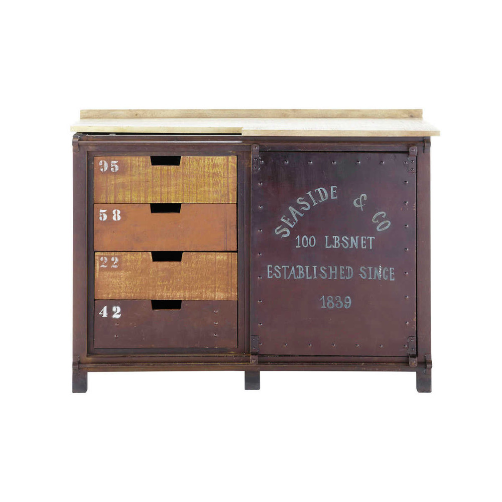 Credenza stile industriale in metallo effetto ruggine L 120 cm