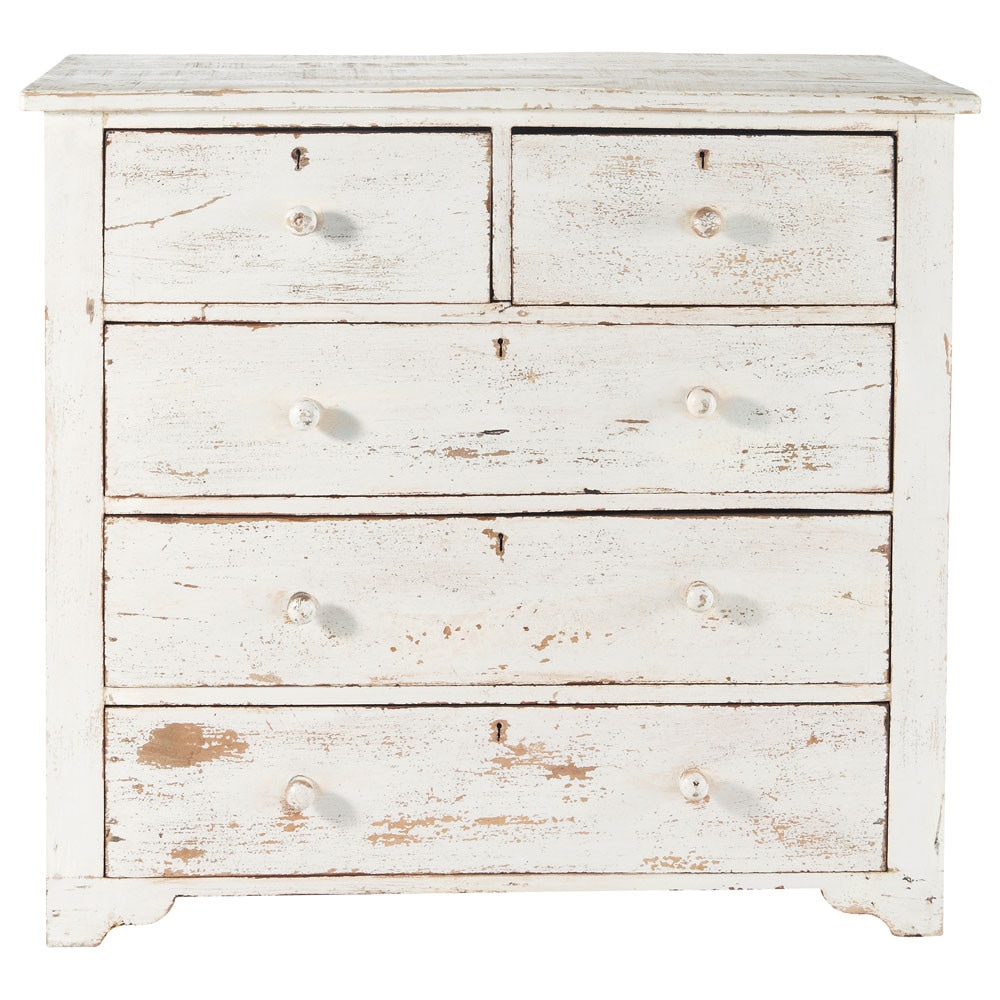 Distressed mango wood chest of drawers in white W 94cm Avignon