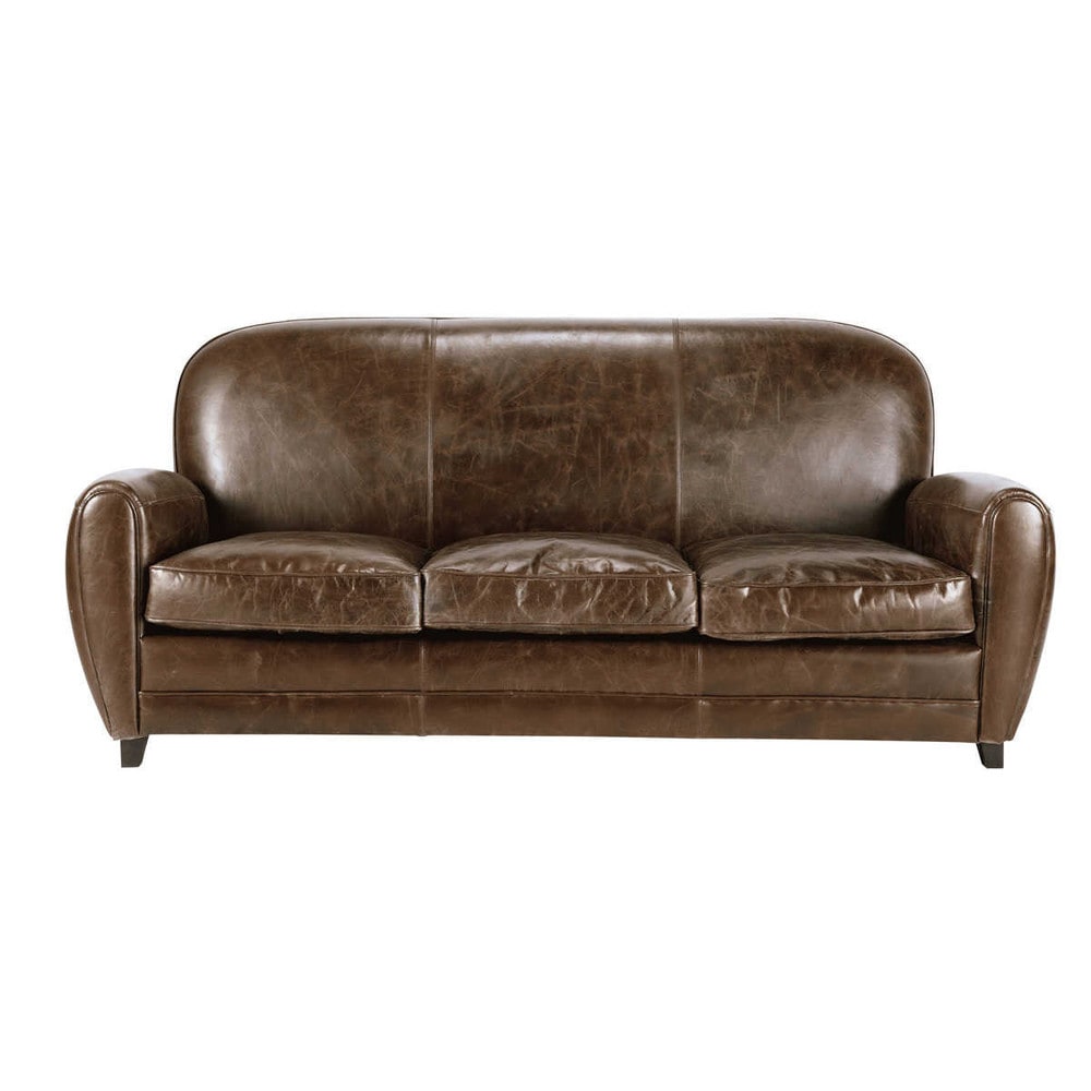Divano vintage marrone in cuoio 3 posti Oxford | Maisons ...