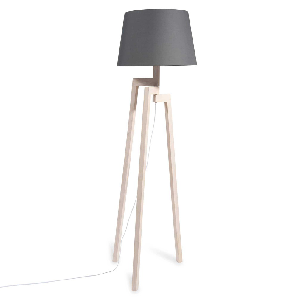ESCALE Rubber tree wood tripod floor lamp with navy shade Maisons du