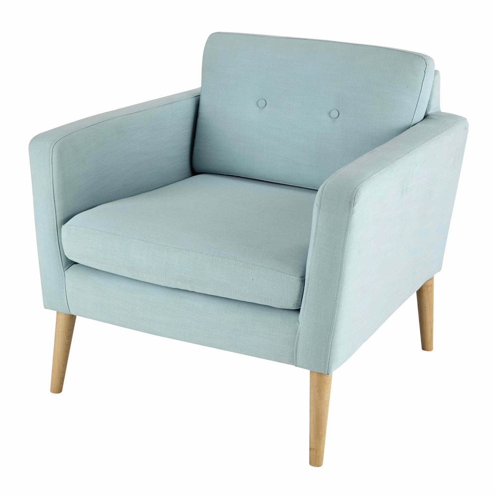 Fabric vintage armchair in light blue Noe Maisons du Monde
