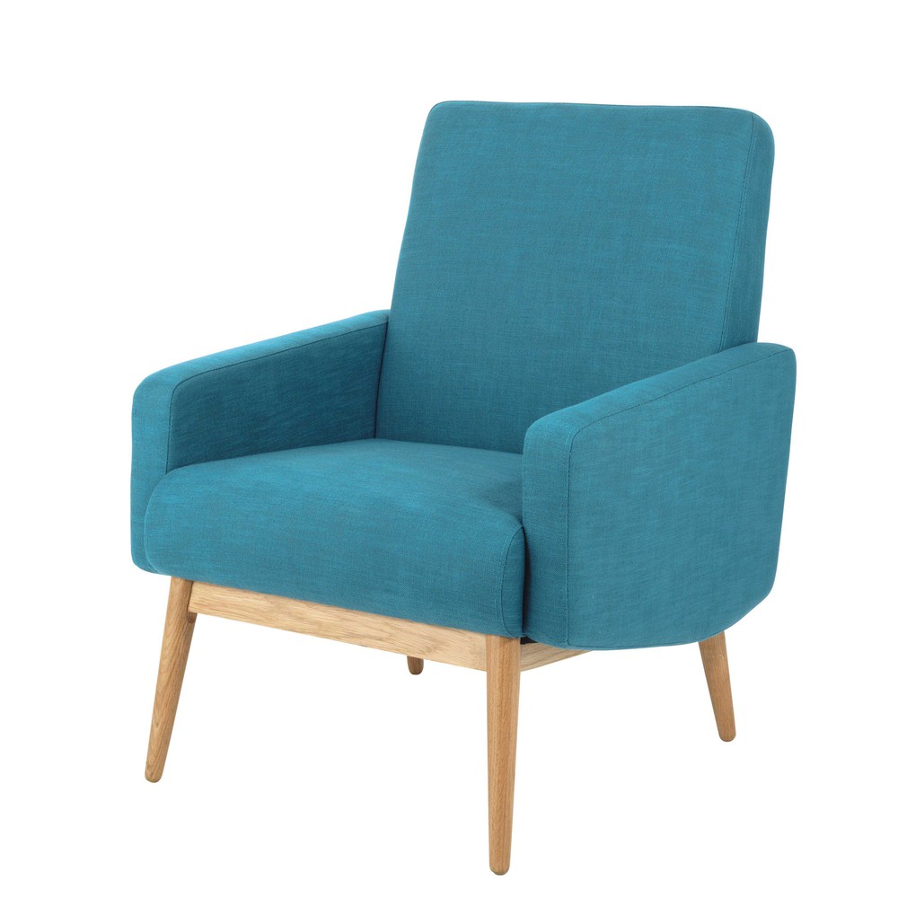 Fabric vintage armchair in petrol blue Kelton Maisons du Monde