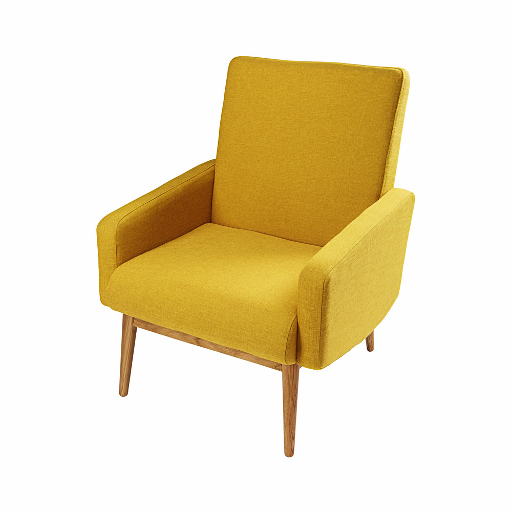 Fauteuil vintage en tissu jaune Kelton Maisons du Monde