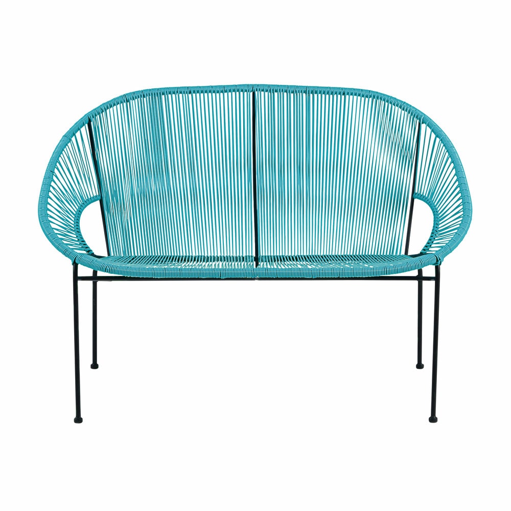 Gartenbank 2/3-Sitzer aus blauem Kunstharz-Gewebe und schwarzem Metall
