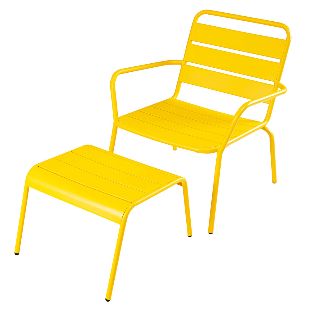 Gartensessel und Fußschemel aus gelbem Metall Batignoles | Maisons du Monde