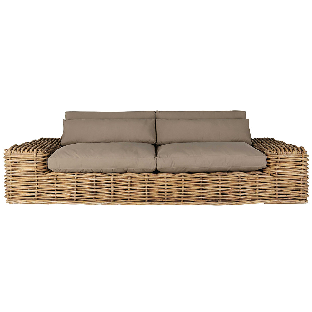 Gartensofa 2/3-Sitzer aus Rattan mi
t taupefarbenen Kissen ...