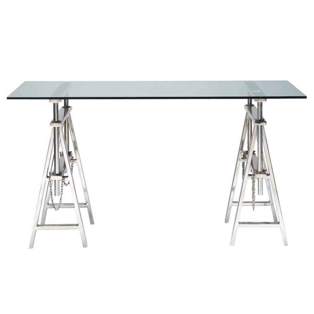 Glass and chrome metal desk W 150cm Helsinki  Maisons du 