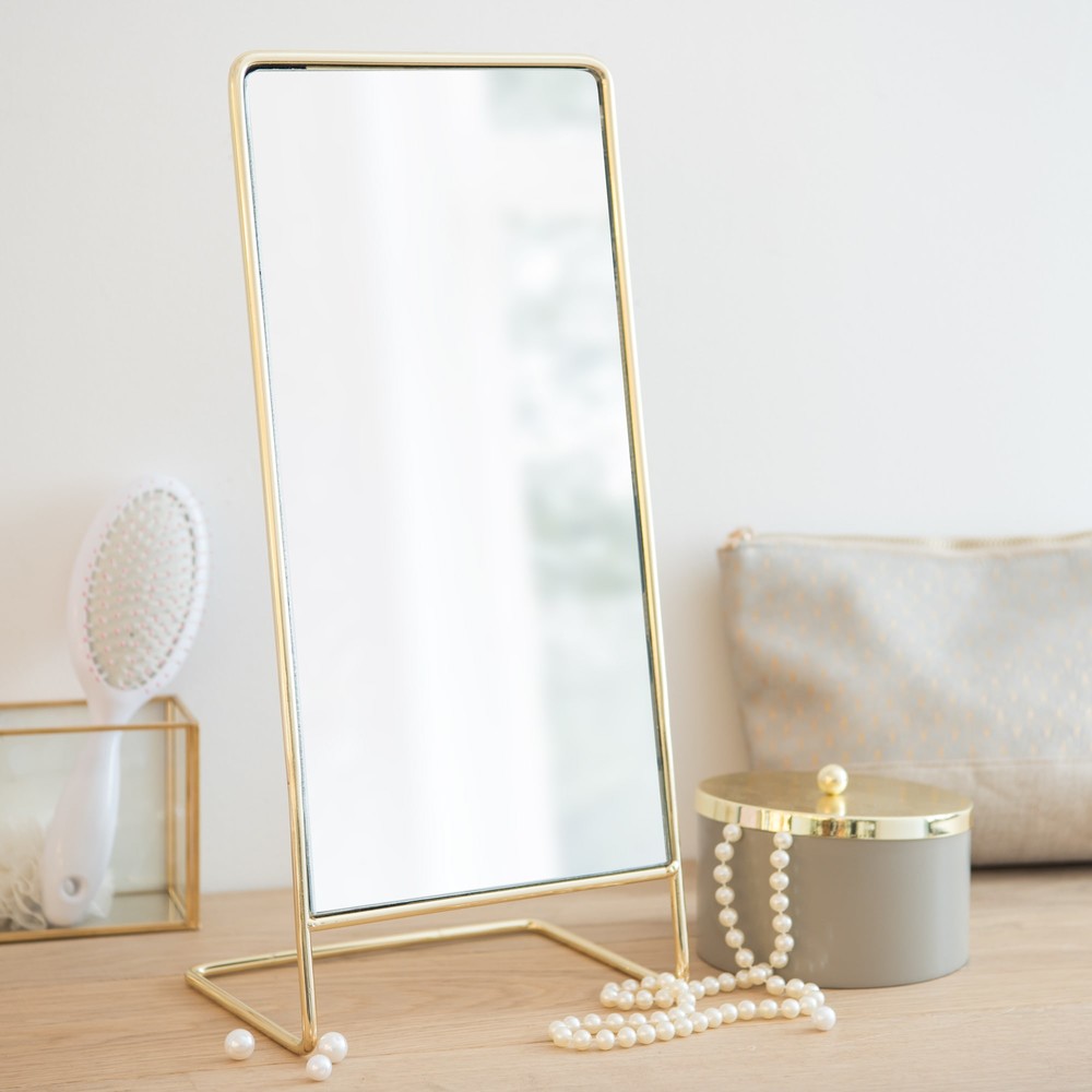 Gold Metal Table Mirror 18 x 40 cm Maisons du Monde