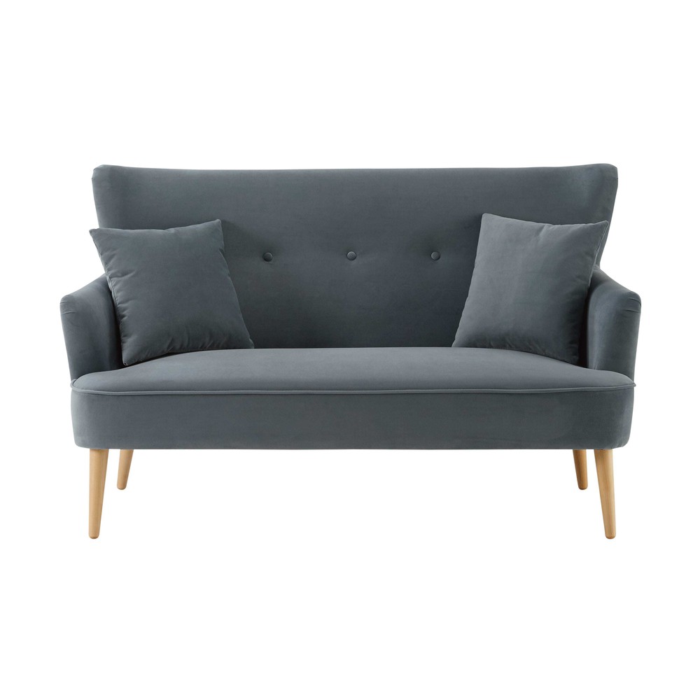 Grey 2seater velvet sofa Leon Maisons du Monde
