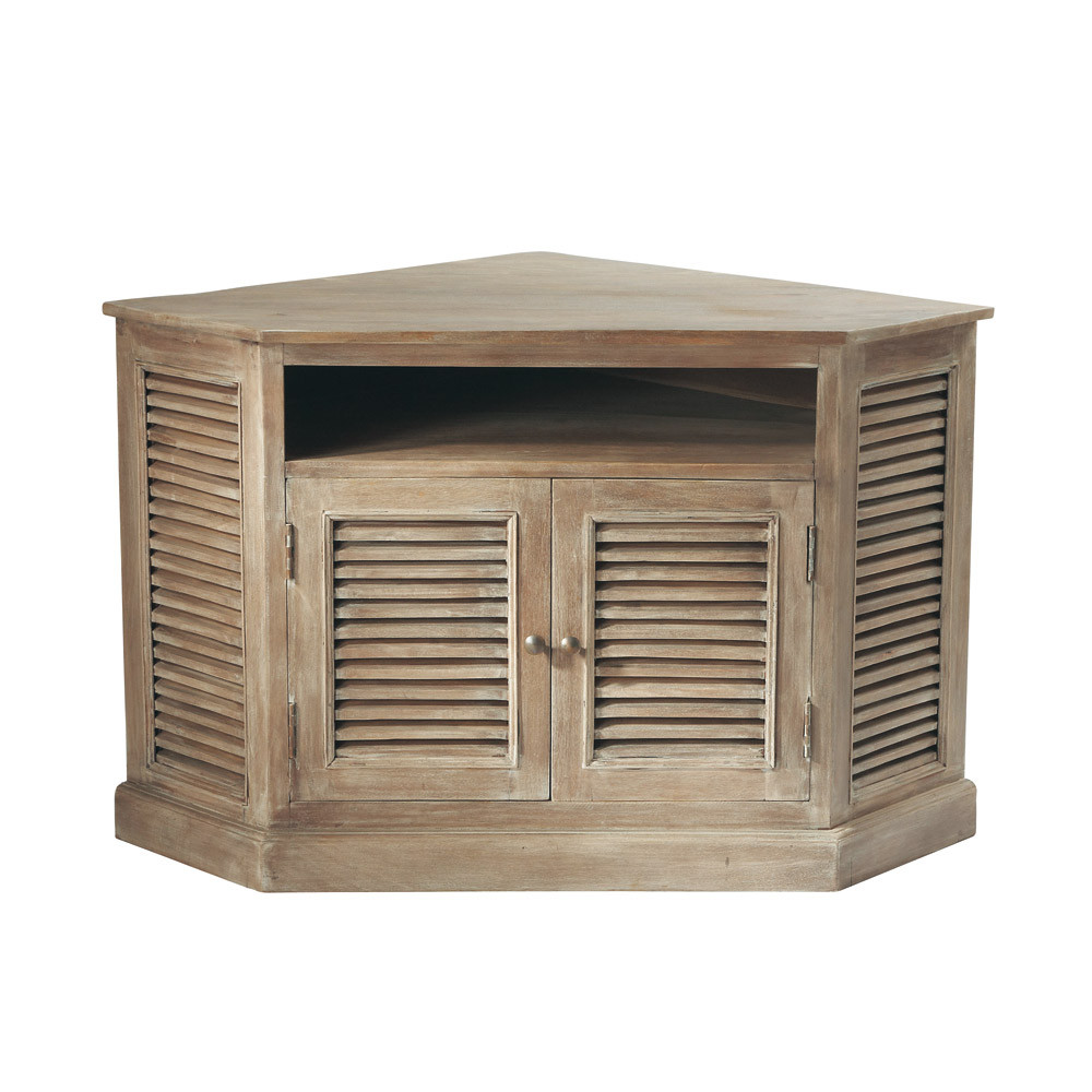 Greyed mango wood corner TV unit W 75cm Persiennes Maisons du Monde