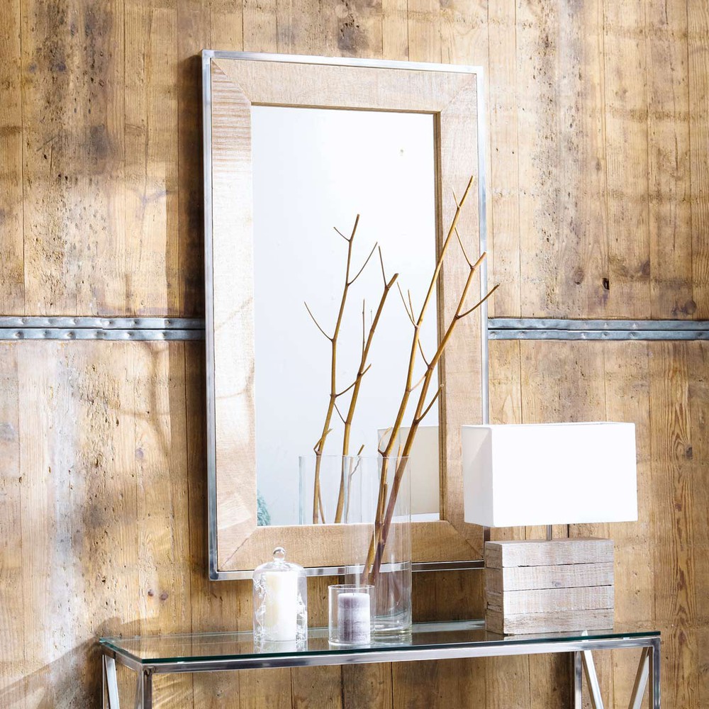 HELSINKI mango wood and metal mirror in chrome finish H 120cm Maisons du Monde