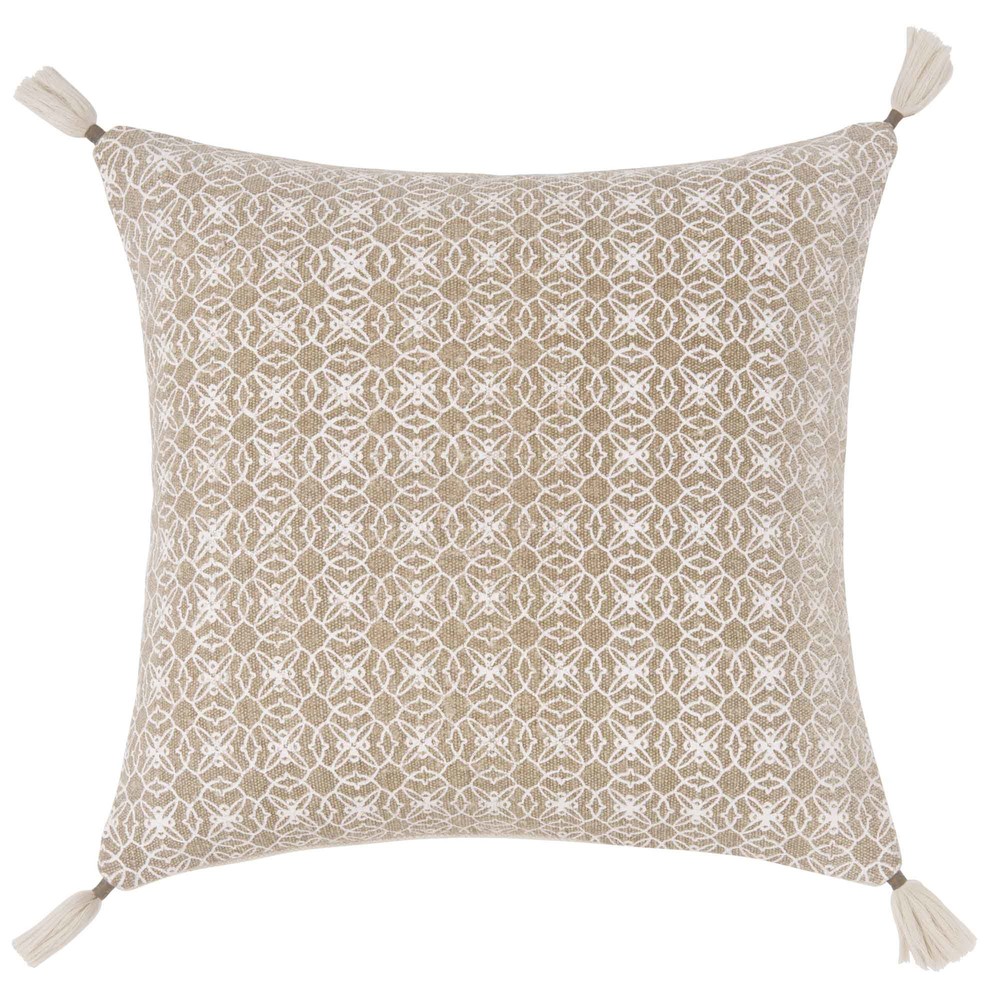 Housse de coussin en coton beige motifs blancs 40x40 ...