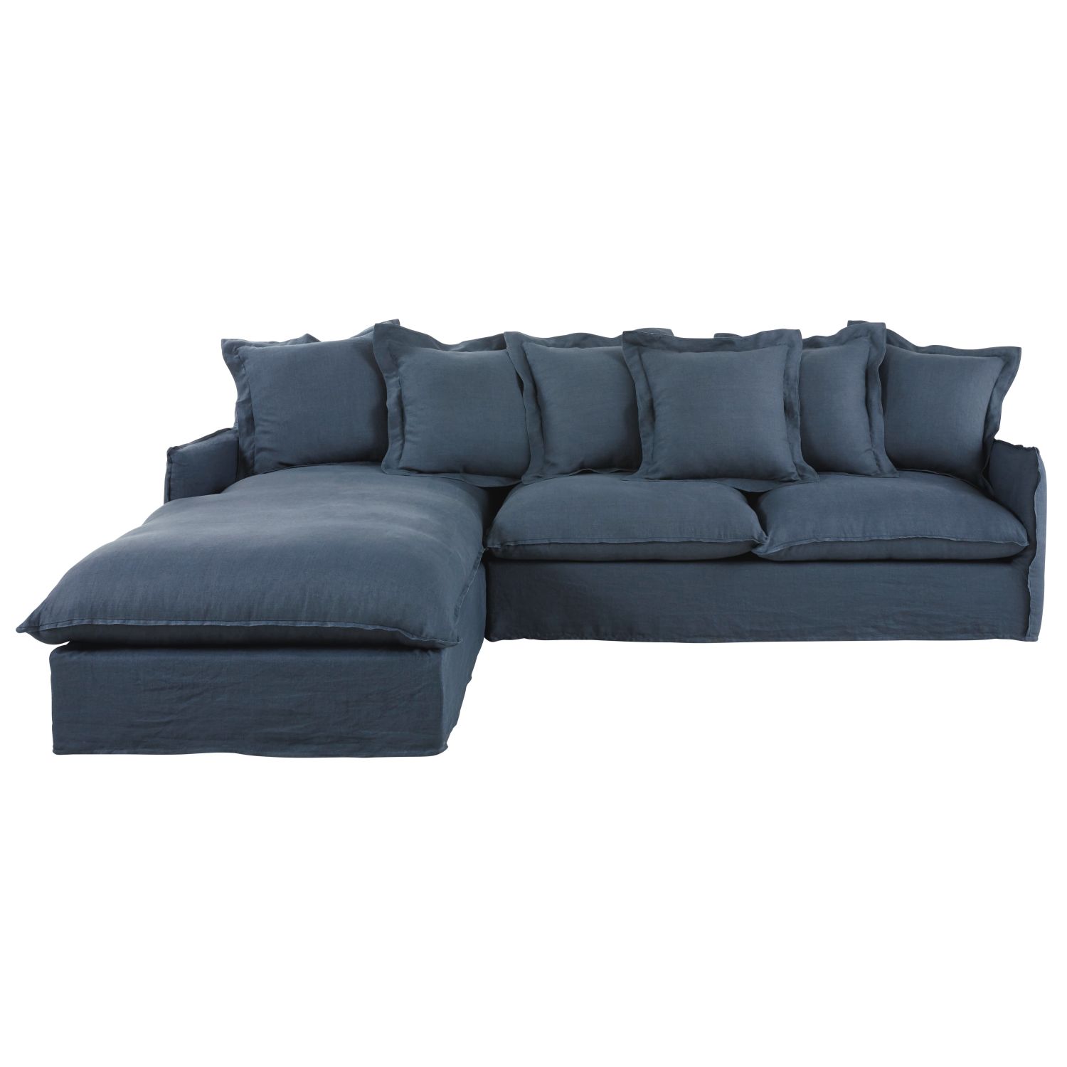 Ink Blue 6 Seater Washed Linen Left Hand Corner Sofa Barcelone Ink Blue 6 Seater Washed Linen Left Hand Corner Sofa Barcelone Maisons Du Monde