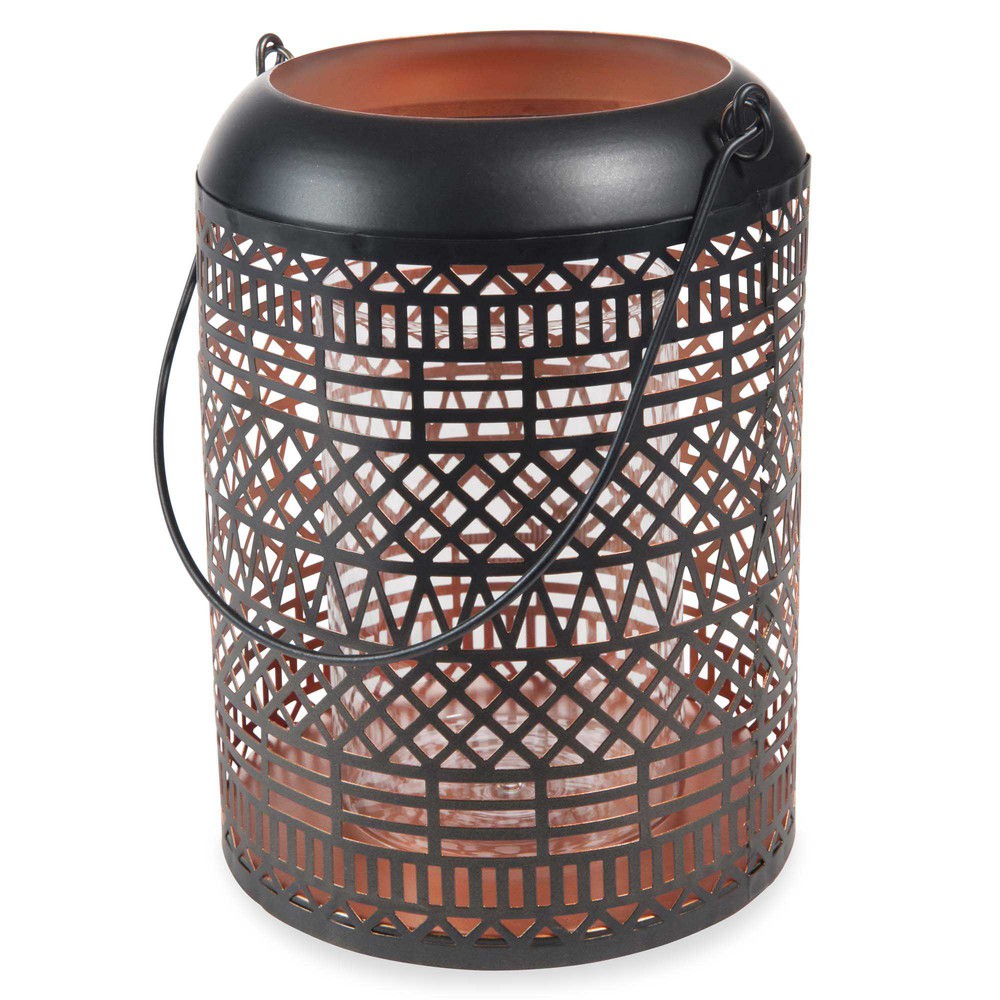 Lot De 2 Lanternes En Métal Noir Avec Verre Cylindrique - Pour Bougies Chauffe-plat, Déco Intérieur Et Extérieur