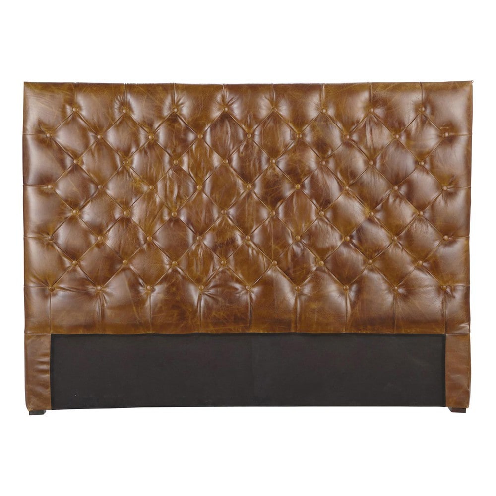 Leather vintage button headboard in brown W 160cm Chesterfield