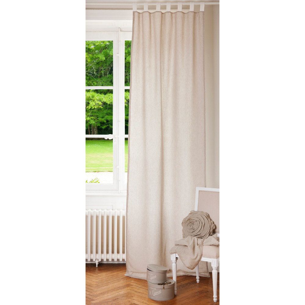 Linen tab top double sided curtain in ecru and white 105 x 300cm