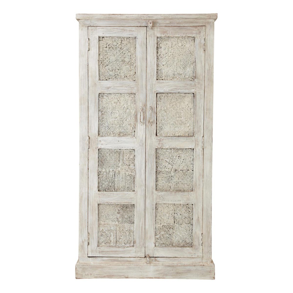 Mango wood wardrobe in white with distressed finish W 90cm Taj