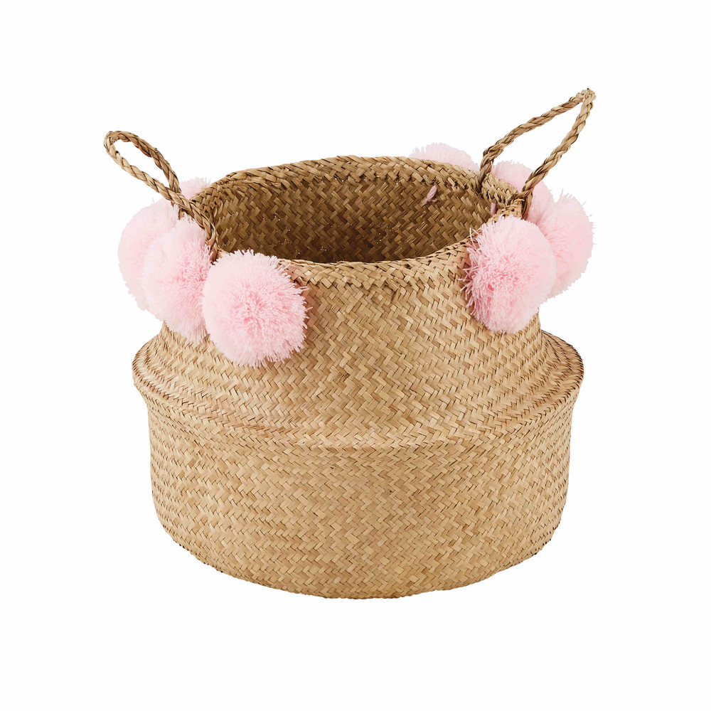 MAYA Basketwork Basket with Pink Pompoms Maisons du Monde