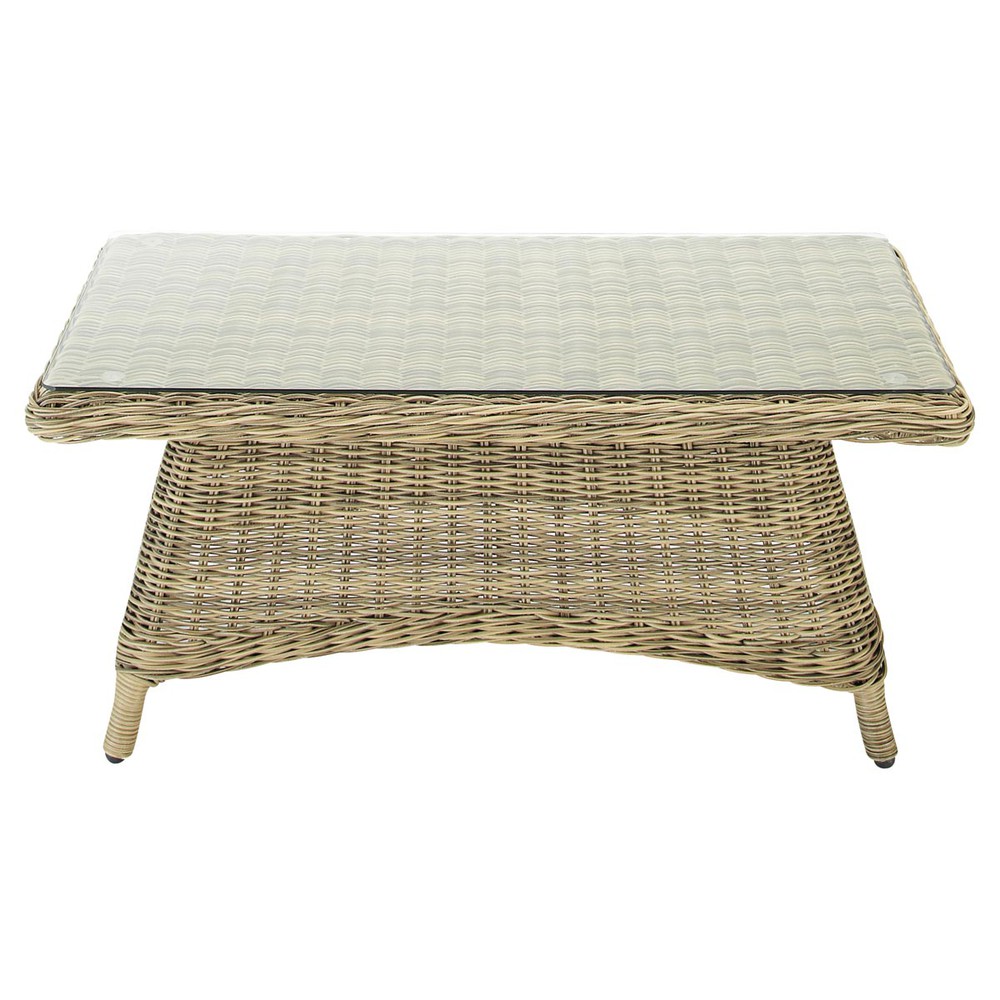 Mesa baja de jardín de vidrio templado y resina trenzada L. 100 cm St