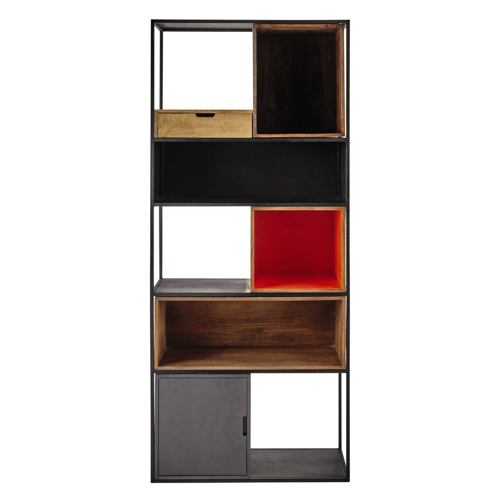 Metal and mango wood shelf unit in grey / orange W 80cm Arty Maisons