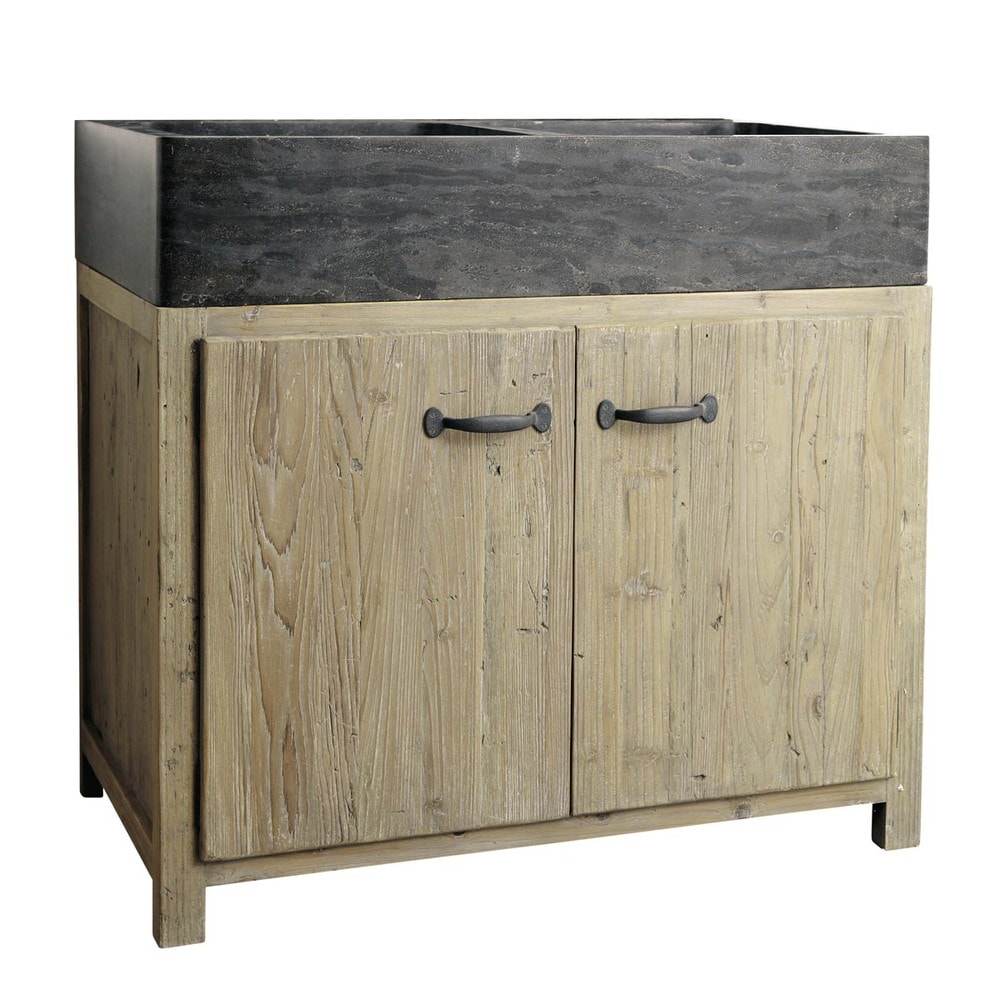 Meuble bas de cuisine avec évier en bois recyclé L 90 cm Copenhague
