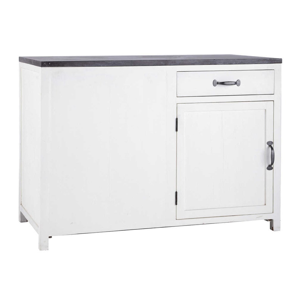 Meuble bas de cuisine ouverture gauche en bois recyclé blanc L 120 cm