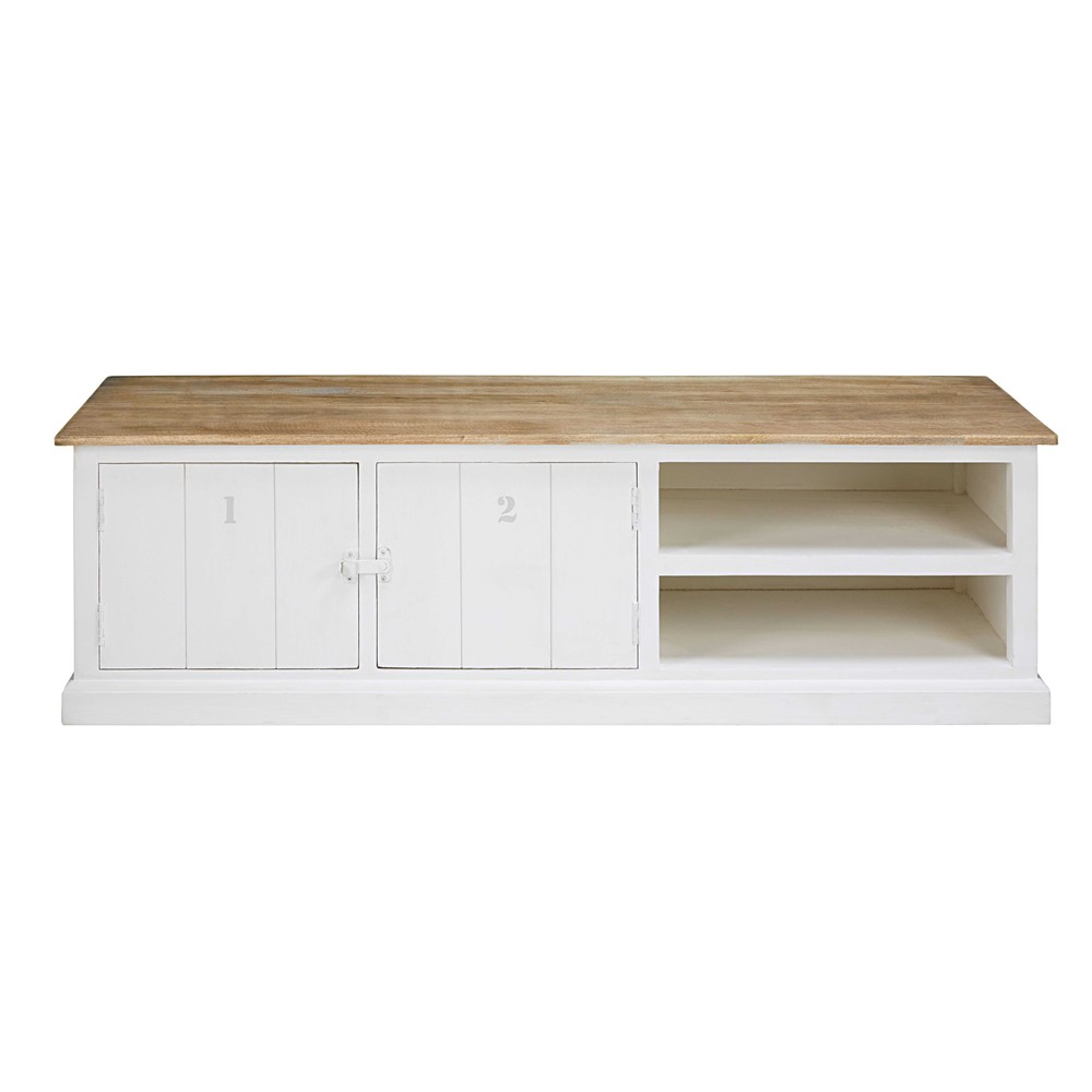 Meuble TV 2 portes en manguier massif grisé et blanc Figuerolles Maisons -> Meuble Tv Maison Du Monde Blanc Meuble TV 2 portes en manguier massif grisé et blanc Figuerolles Maisons -> Meuble Tv Maison Du Monde Blanc