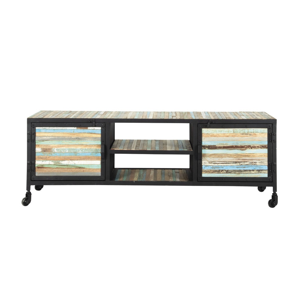 meuble tv a roulettes en metal et bois noir l 140 cm bahia 1000 1 32 146320_4