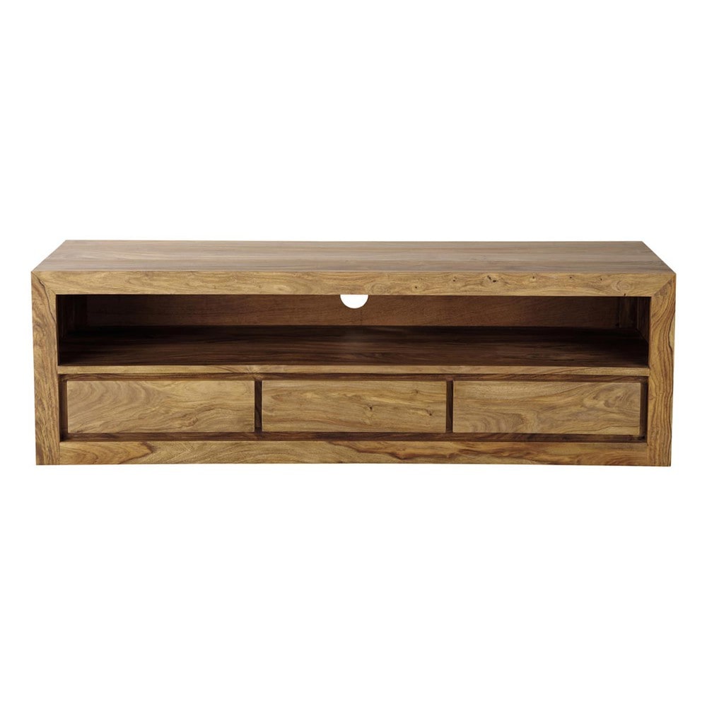 Meuble TV Flottant Moderne En Bois Massif 160 Cm - 2 Tiroirs, Suspension Murale, Capacité 50 Kg, Noir