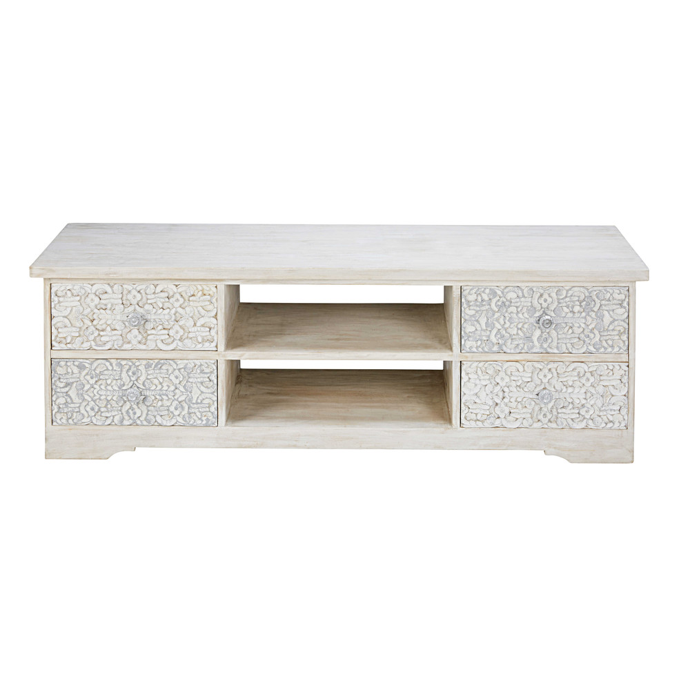 Meuble TV en manguier sculpté et blanchi Namaste Maisons du Monde -> Meuble Tv Hi Fi Style Bord De Mer Meuble TV en manguier sculpté et blanchi Namaste Maisons du Monde -> Meuble Tv Hi Fi Style Bord De Mer